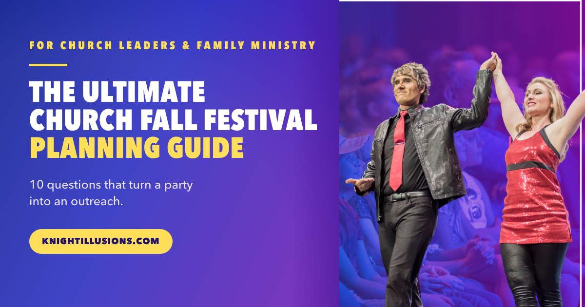 David and Kylie Knight performing a Family Fun Night illusion show for a packed church auditorium
